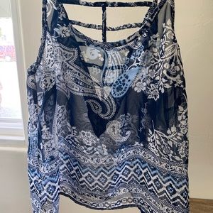 See through dark blue and white tank